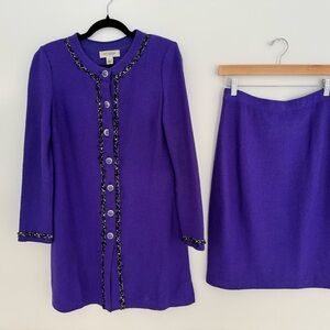 St. John Royal Purple Blazer and Skirt Ensemble